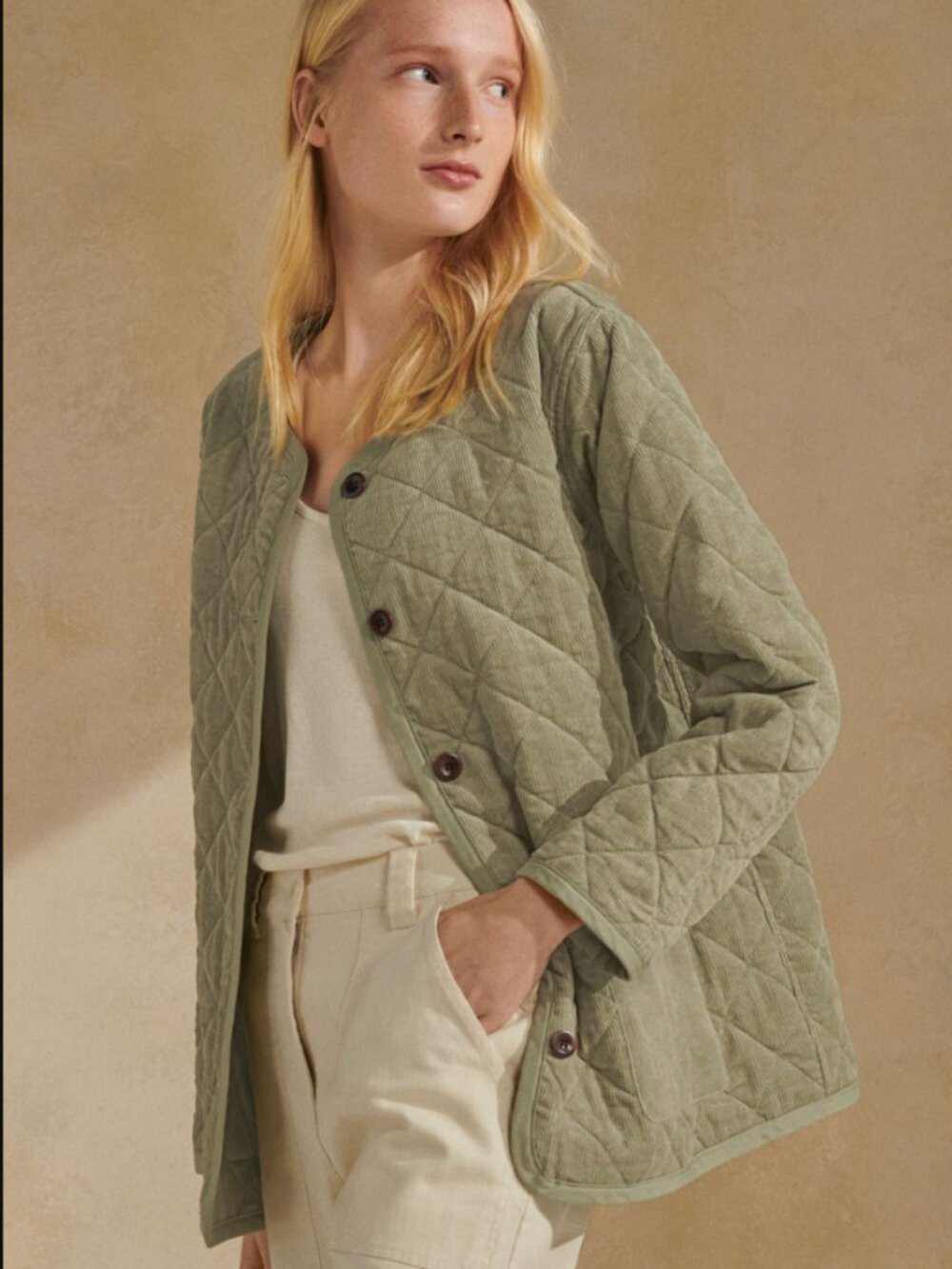 Poetry Green Quilted Cord Jacket